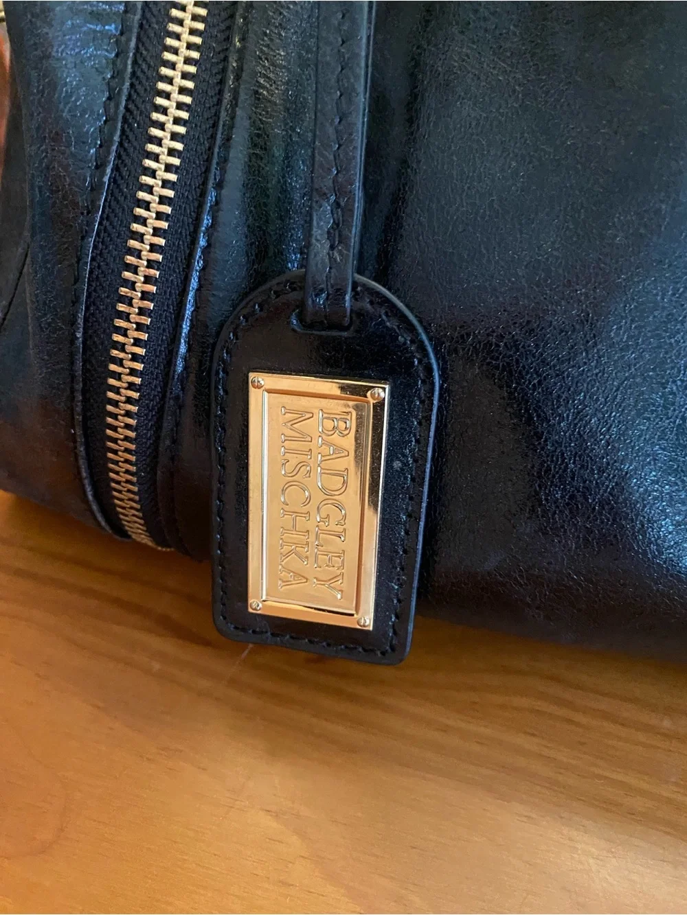 Stunning Badgley Mischka Black Leather Satchel Handbag - Designer Style